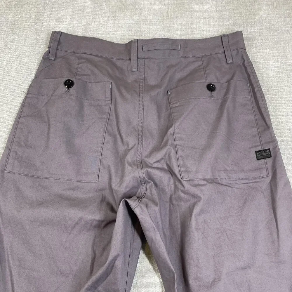 G-Star RAW Pants Mens 34x26 (Tag 34x30) Gray Pleated Work Chino Relaxed Tapered